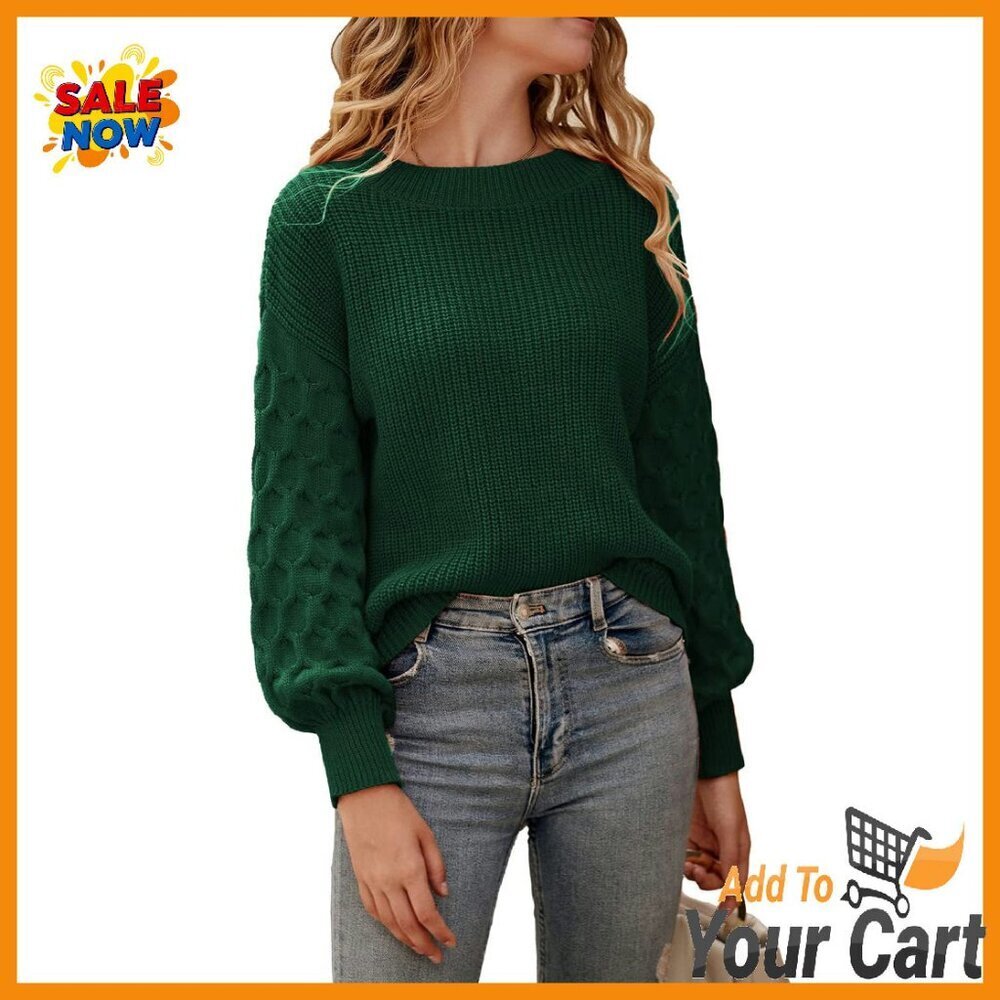 Chunky Knit Pullover Sweater Long Sleeve Loose Fit Winter Top